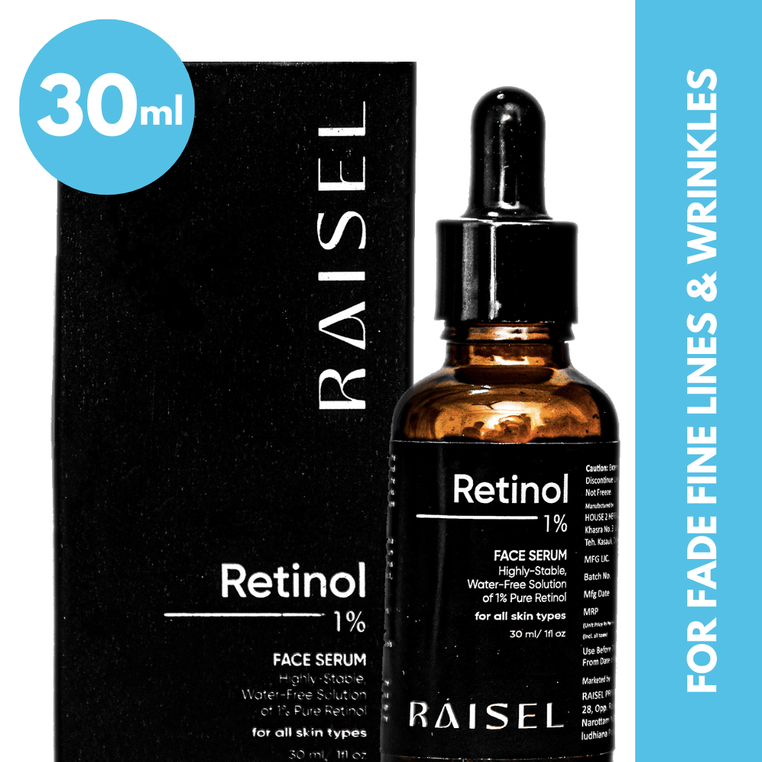 RAISEL 1% Retinol Face Serum For All Skin Type 30ml- Brightens Your Skin, Increase Hydration, Firms Your Skin, Reduces Acne Spot, Minimize Fine Lines & Wrinkles