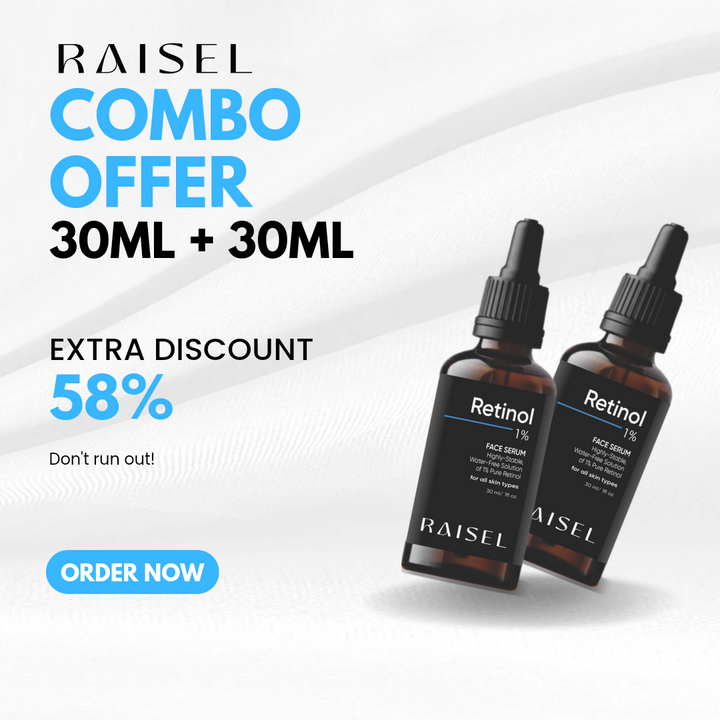 Combo Set RAISEL 1% Retinol Face Serum For All Skin Type 30ml each - Brightens Your Skin, Increase Hydration, Firms Your Skin, Reduces Acne Spot, Minimize Fine Lines & Wrinkles