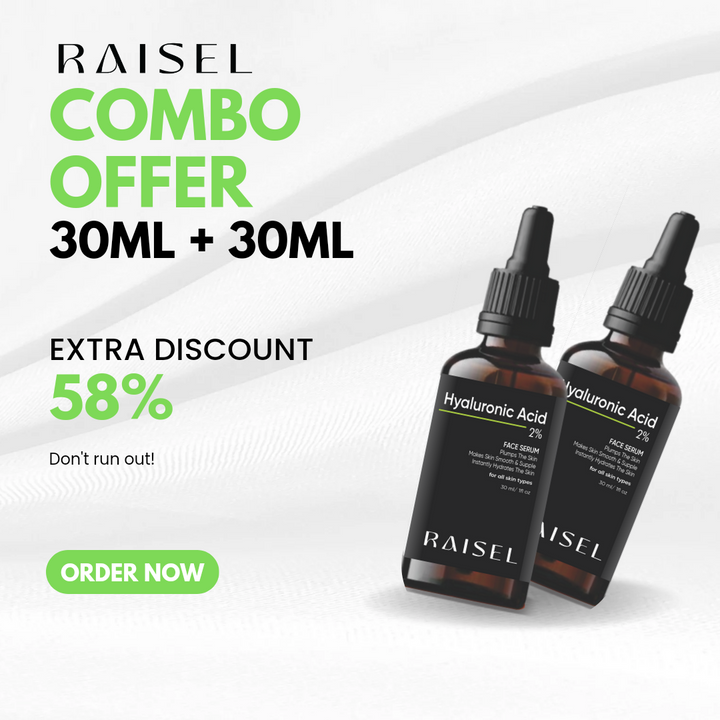 RAISEL 2% Hyaluronic Acid Face Serum For All Skin Type 30ml each- Boosts Skin Elastin and Collagen, Intense Hydration and Moisturization, Shields Against Free Radical Damage