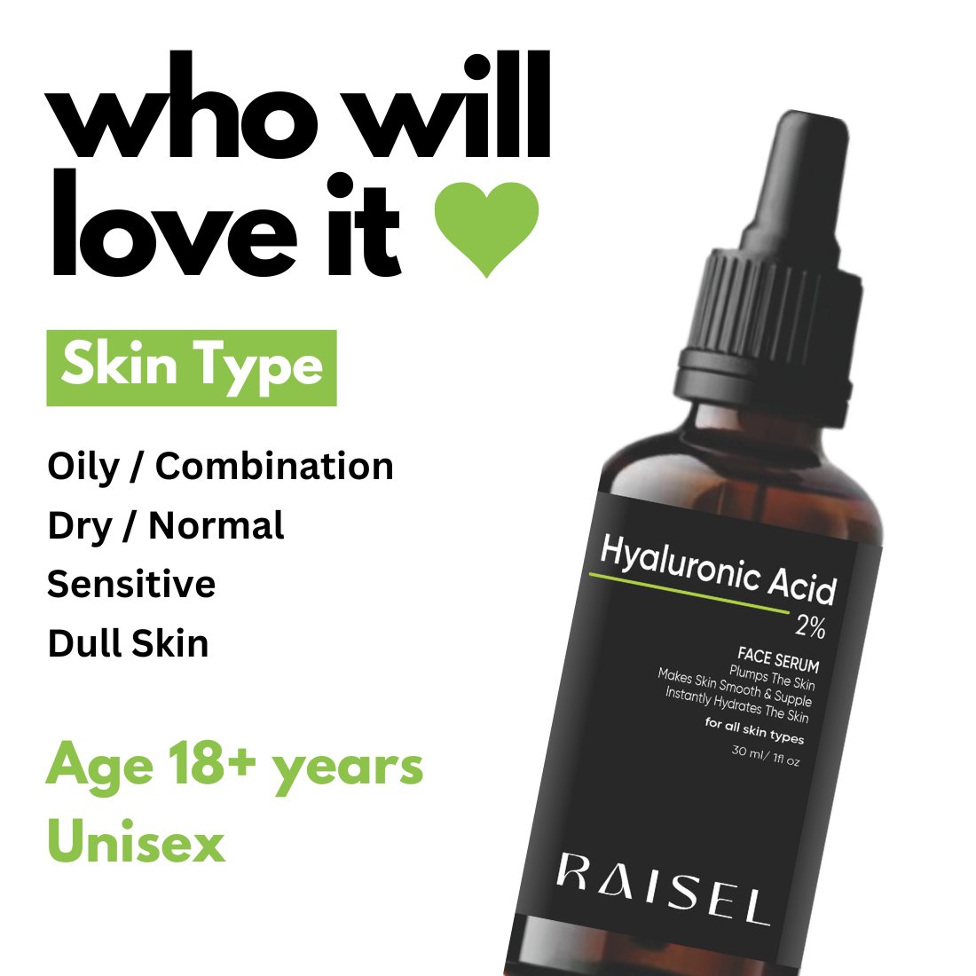 RAISEL 2% Hyaluronic Acid Face Serum  For All Skin Type 30ml