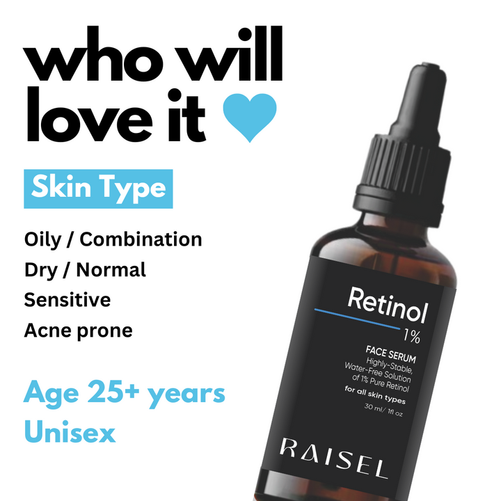 RAISEL 1% Retinol Face Serum For All Skin Type 30ml- Brightens Your Skin, Increase Hydration, Firms Your Skin, Reduces Acne Spot, Minimize Fine Lines & Wrinkles