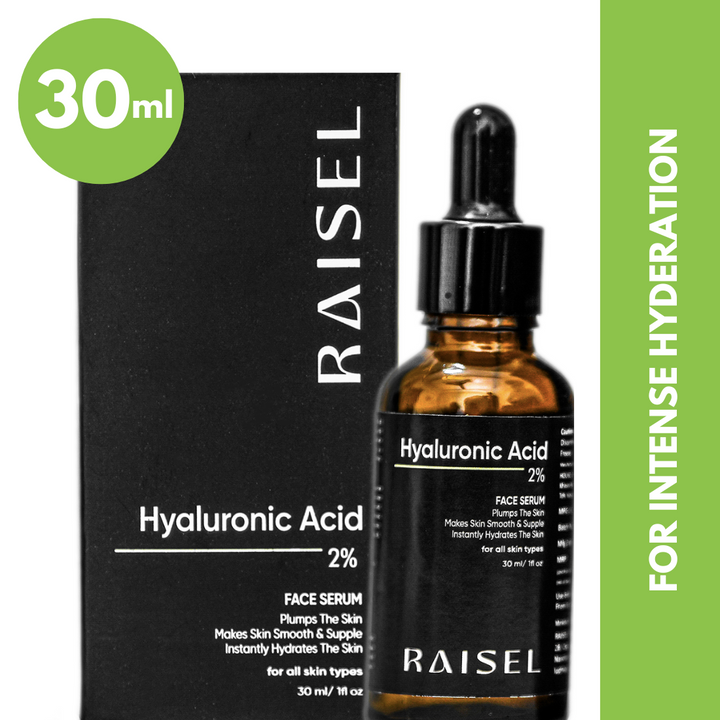 RAISEL 2% Hyaluronic Acid Face Serum For All Skin Type 30ml each- Boosts Skin Elastin and Collagen, Intense Hydration and Moisturization, Shields Against Free Radical Damage