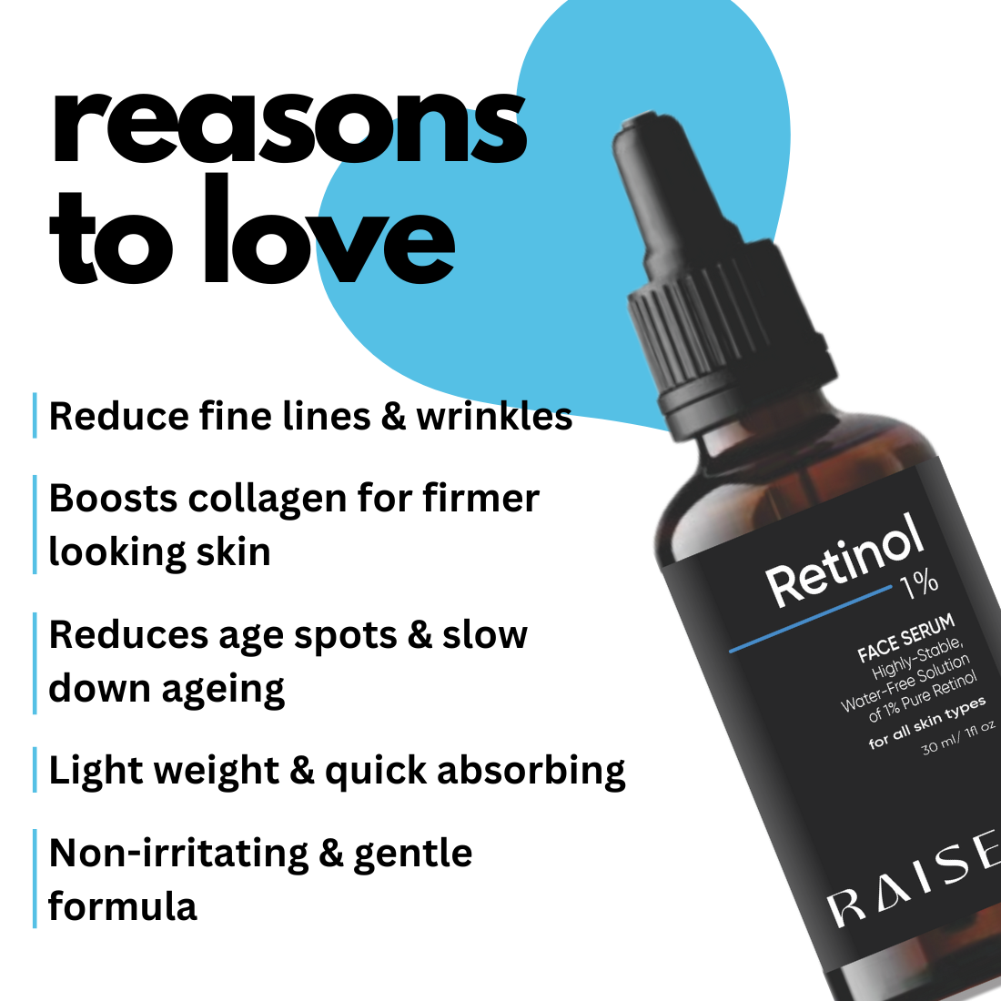 RAISEL 1% Retinol Face Serum For All Skin Type 30ml- Brightens Your Skin, Increase Hydration, Firms Your Skin, Reduces Acne Spot, Minimize Fine Lines & Wrinkles