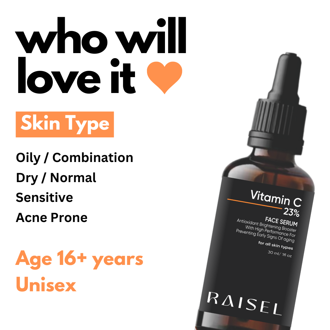 Combo RAISEL Vitamin C 23% Face Serum + 1%Retinol Face Serum For All Skin Type 30ml  each