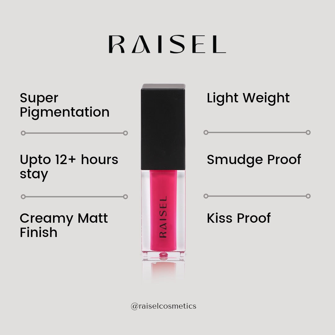 Raisel Liquid Matte Lipstick Waterproof Tempting Violet 33 Smudge Proof 12 Hours Stays Lip Color with Smooth Tip, Nourishing, Hydration and Moisturising on Your Lips (4.5-ML) For Women and Girls