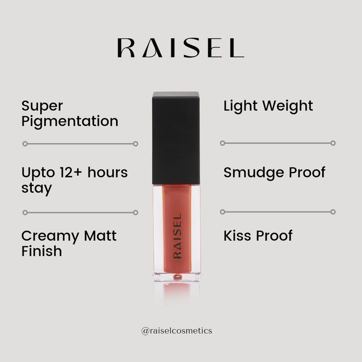 Raisel Liquid Matte Lipstick Waterproof Honey Dip 44 Smudge Proof 12 Hours Stays Lip Color with Smooth Tip, Nourishing, Hydration and Moisturising on Your Lips (4.5-ML) For Women and Girls