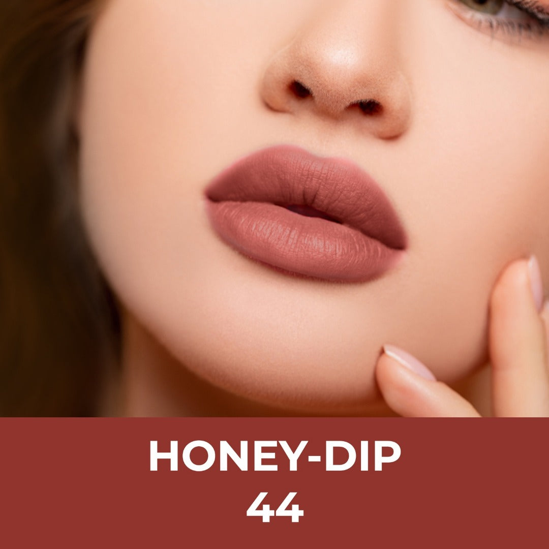 Raisel Liquid Matte Lipstick Waterproof Honey Dip 44 Smudge Proof 12 Hours Stays Lip Color with Smooth Tip, Nourishing, Hydration and Moisturising on Your Lips (4.5-ML) For Women and Girls