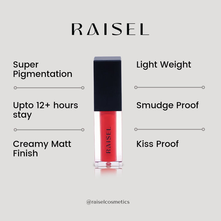 Raisel Liquid Matte Lipstick Waterproof Hot Pie 55 Smudge Proof 12 Hours Stays Lip Color with Smooth Tip, Nourishing, Hydration and Moisturising on Your Lips (4.5-ML) For Women and Girls